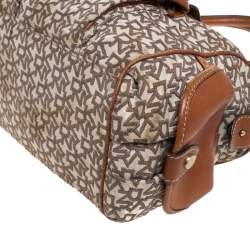 Pre Owned DKNY Beige/Tan Signature Canvas and Leather Satchel