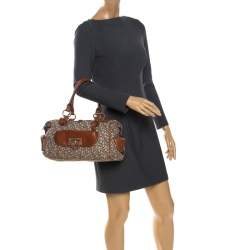 Pre Owned DKNY Beige/Tan Signature Canvas and Leather Satchel