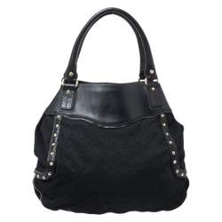 Pre Owned DKNY Black Signature Canvas and Leather Shoulder Bag