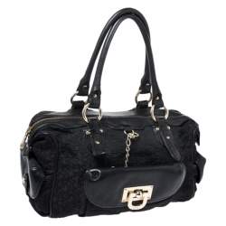 Pre Owned DKNY Black Signature Canvas and Leather Satchel