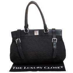 Pre Owned DKNY Black Signature Canvas and Leather Tote