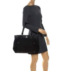 Pre Owned DKNY Black Signature Canvas and Leather Tote