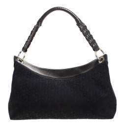 Pre Owned DKNY Black Signature Canvas and Leather Satchel