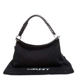 Pre Owned DKNY Black Signature Canvas and Leather Satchel