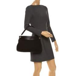 Pre Owned DKNY Black Signature Canvas and Leather Satchel