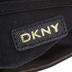 Pre Owned DKNY Beige/Brown Signature Canvas and Croc Embossed Leather Baguette