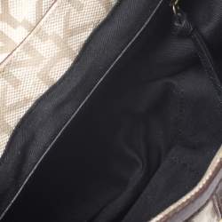 Pre Owned DKNY Beige/Brown Signature Canvas and Croc Embossed Leather Baguette