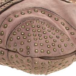 Pre Owned Dkny Light Brown Nubuck Leather Studded Hobo