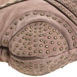 Pre Owned Dkny Light Brown Nubuck Leather Studded Hobo