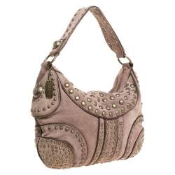 Pre Owned Dkny Light Brown Nubuck Leather Studded Hobo