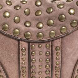 Pre Owned Dkny Light Brown Nubuck Leather Studded Hobo