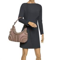 Pre Owned Dkny Light Brown Nubuck Leather Studded Hobo