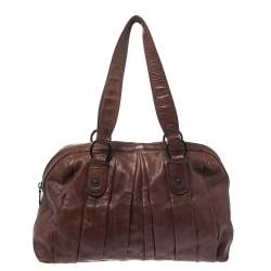 Pre Owned Dkny Brown Pleated Leather Satchel