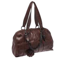 Pre Owned Dkny Brown Pleated Leather Satchel