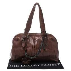 Pre Owned Dkny Brown Pleated Leather Satchel