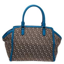 Pre Owned DKNY Beige/Blue Monogram Canvas Satchel