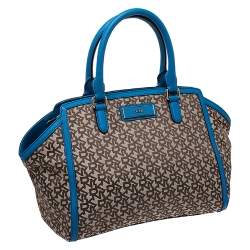 Pre Owned DKNY Beige/Blue Monogram Canvas Satchel