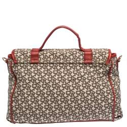 Pre Owned DKNY Red/Brown Monogram Canvas Satchel
