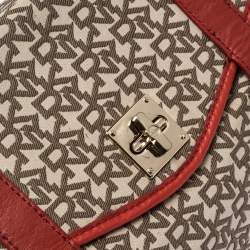 Pre Owned DKNY Red/Brown Monogram Canvas Satchel
