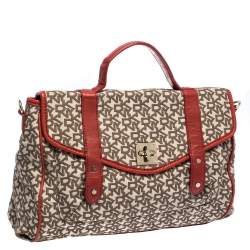 Pre Owned DKNY Red/Brown Monogram Canvas Satchel
