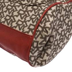 Pre Owned DKNY Red/Brown Monogram Canvas Satchel
