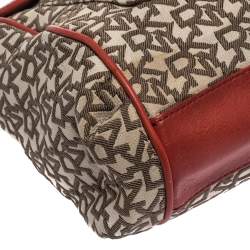 Pre Owned DKNY Red/Brown Monogram Canvas Satchel