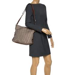 Pre Owned DKNY Beige/Tan Monogram Canvas and Leather Shoulder Bag