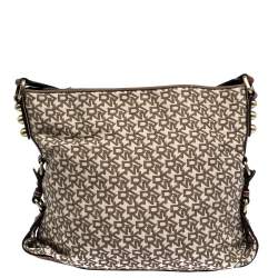 Pre Owned DKNY Beige/Tan Monogram Canvas and Leather Shoulder Bag