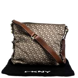 Pre Owned DKNY Beige/Tan Monogram Canvas and Leather Shoulder Bag
