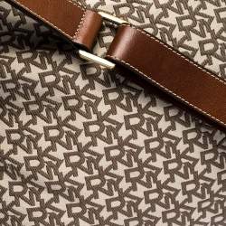 Pre Owned DKNY Beige/Tan Monogram Canvas and Leather Shoulder Bag