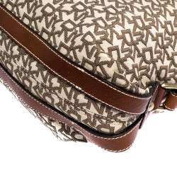 Pre Owned DKNY Beige/Tan Monogram Canvas and Leather Shoulder Bag