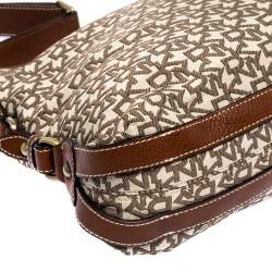 Pre Owned DKNY Beige/Tan Monogram Canvas and Leather Shoulder Bag