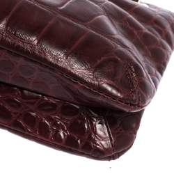 Pre Owned Dkny Burgundy Croc Embossed Leather Chain Shoulder Bag
