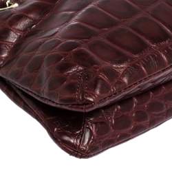 Pre Owned Dkny Burgundy Croc Embossed Leather Chain Shoulder Bag