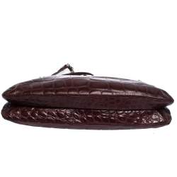 Pre Owned Dkny Burgundy Croc Embossed Leather Chain Shoulder Bag
