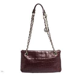 Pre Owned Dkny Burgundy Croc Embossed Leather Chain Shoulder Bag