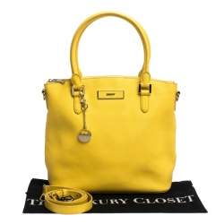 Pre Owned Dkny Yellow Leather Top Zip Tote