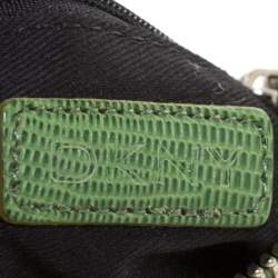 Pre Owned حقيبة كتف دي كي إن واي كانفاس مونوغرامي وجلد نقشة السحالي خضراء صغيرة