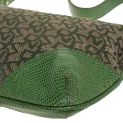 Pre Owned حقيبة كتف دي كي إن واي كانفاس مونوغرامي وجلد نقشة السحالي خضراء صغيرة