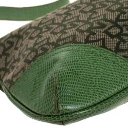 Pre Owned حقيبة كتف دي كي إن واي كانفاس مونوغرامي وجلد نقشة السحالي خضراء صغيرة