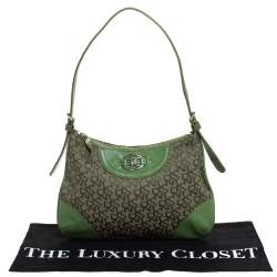 Pre Owned حقيبة كتف دي كي إن واي كانفاس مونوغرامي وجلد نقشة السحالي خضراء صغيرة