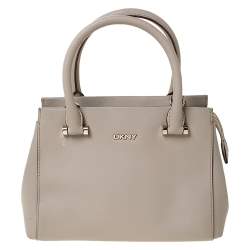 DKNY Beige Leather Small Dona Karan Zip Tote