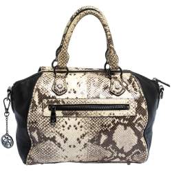 Dkny Beige/Black Python Embossed Leather Satchel