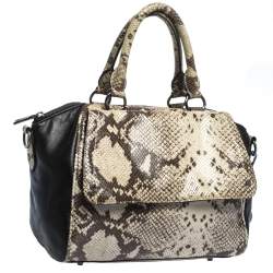 Dkny Beige/Black Python Embossed Leather Satchel