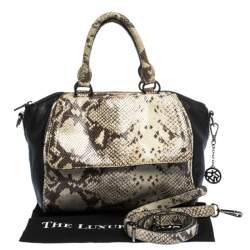 Dkny Beige/Black Python Embossed Leather Satchel