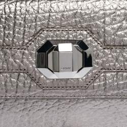 Pre Owned Dkny Metallic Grey Leather Flap Chain Clutch