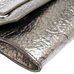 Pre Owned Dkny Metallic Grey Leather Flap Chain Clutch