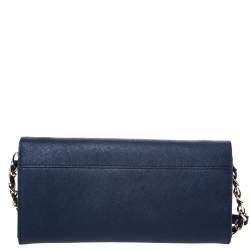 Pre Owned Dkny Navy Blue Leather Flap Wallet On Chain