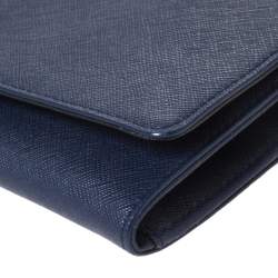 Pre Owned Dkny Navy Blue Leather Flap Wallet On Chain