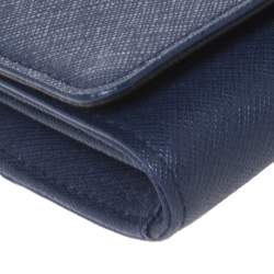 Pre Owned Dkny Navy Blue Leather Flap Wallet On Chain